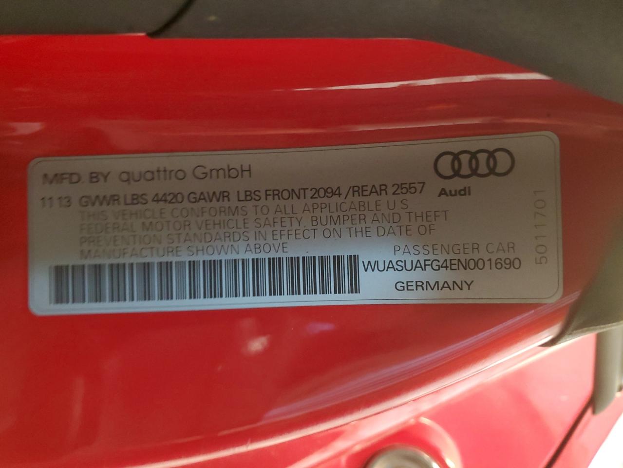 2014 Audi R8 4.2 Quattro VIN: WUASUAFG4EN001690 Lot: 76967744