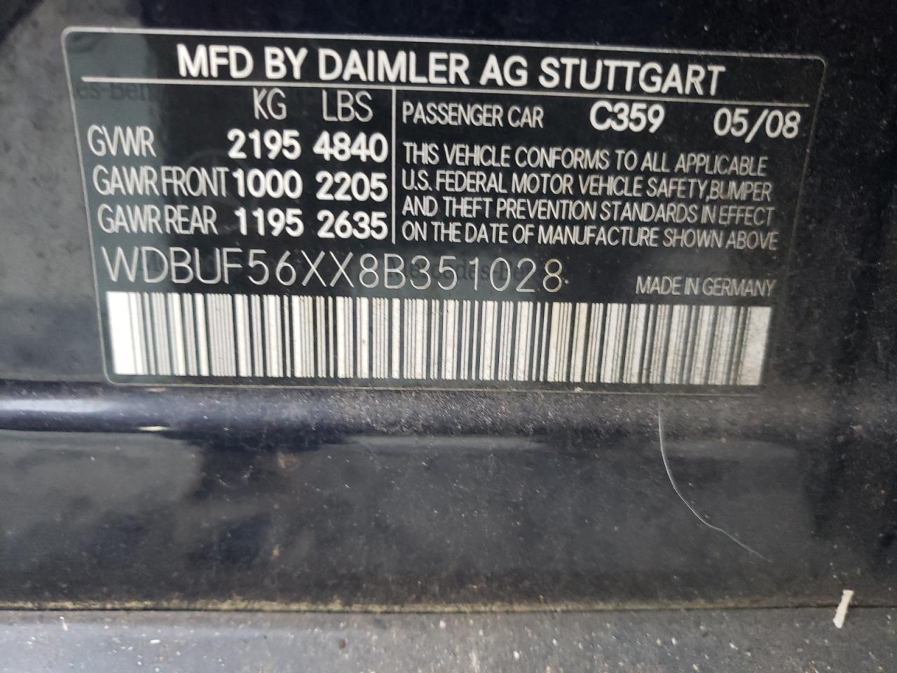 WDBUF56XX8B351028 2008 Mercedes-Benz E 350