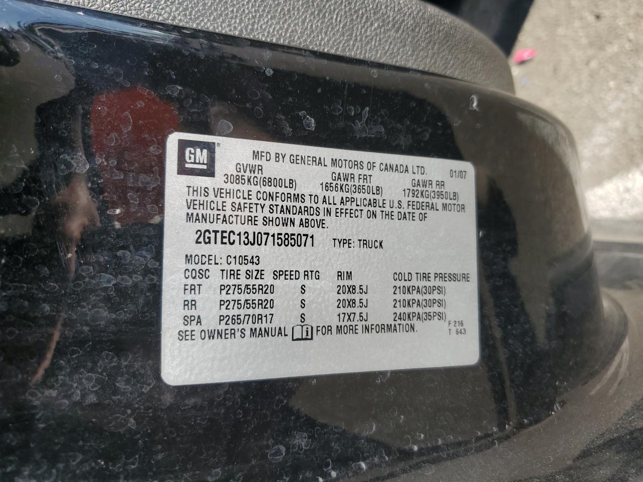 2GTEC13J071585071 2007 GMC New Sierra C1500