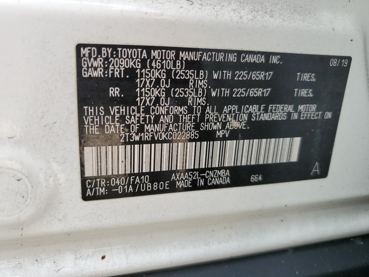 2T3W1RFV0KC022885 2019 TOYOTA RAV 4 - Image 14