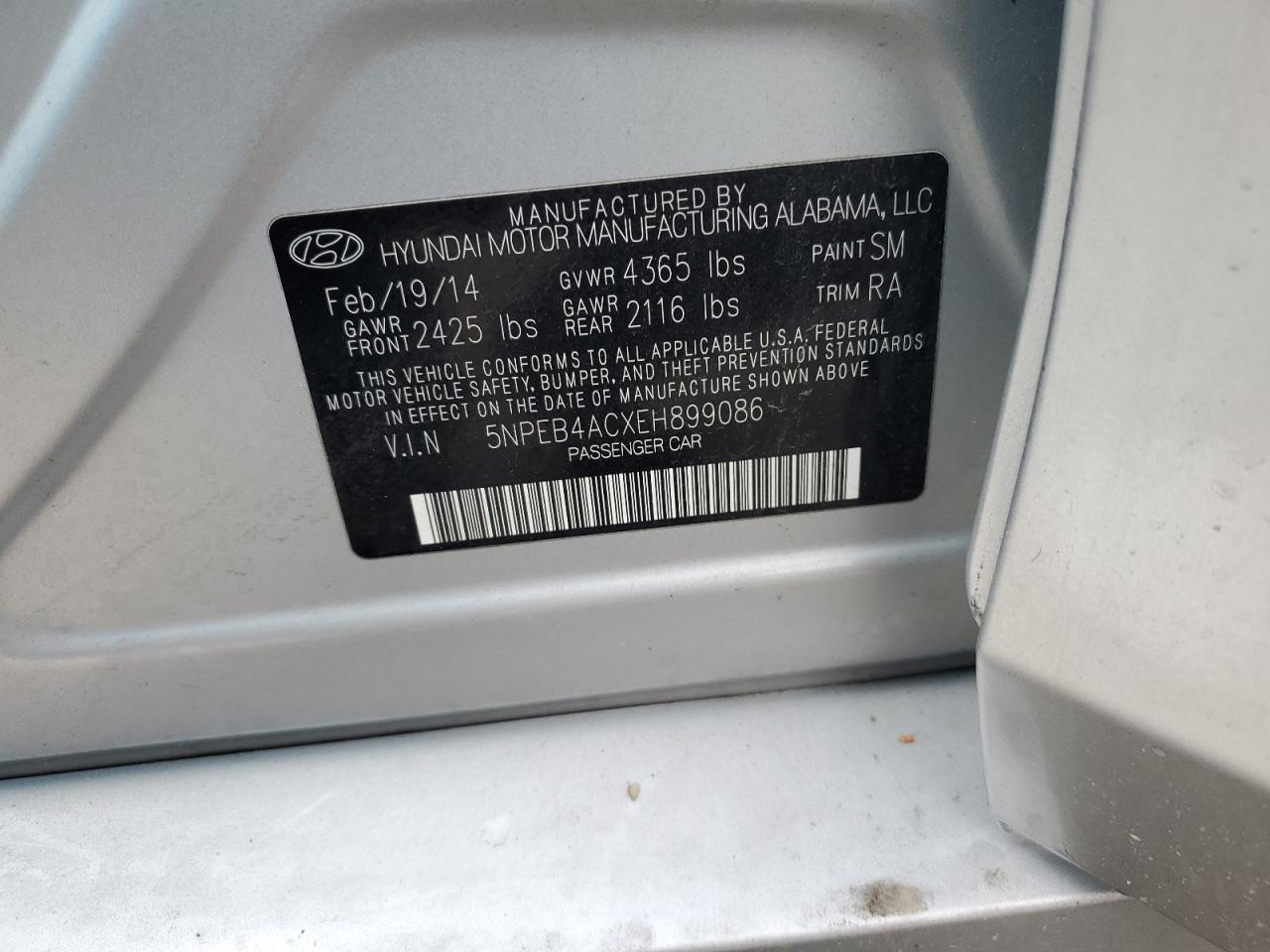 5NPEB4ACXEH899086 2014 Hyundai Sonata Gls