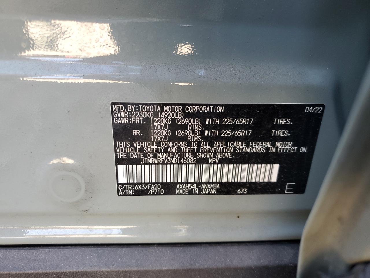 JTMRWRFV3ND146082 2022 Toyota Rav4 Xle