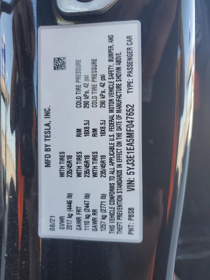 5YJ3E1EA5MF047652 2021 Tesla Model 3