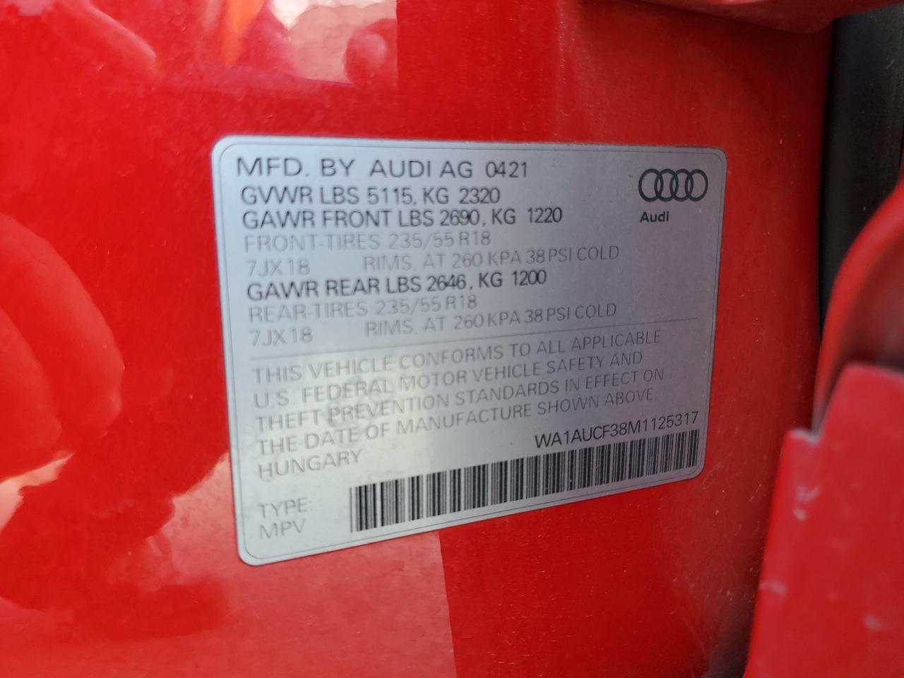 2021 Audi Q3 Premium 40 VIN: WA1AUCF38M1125317 Lot: 75692974