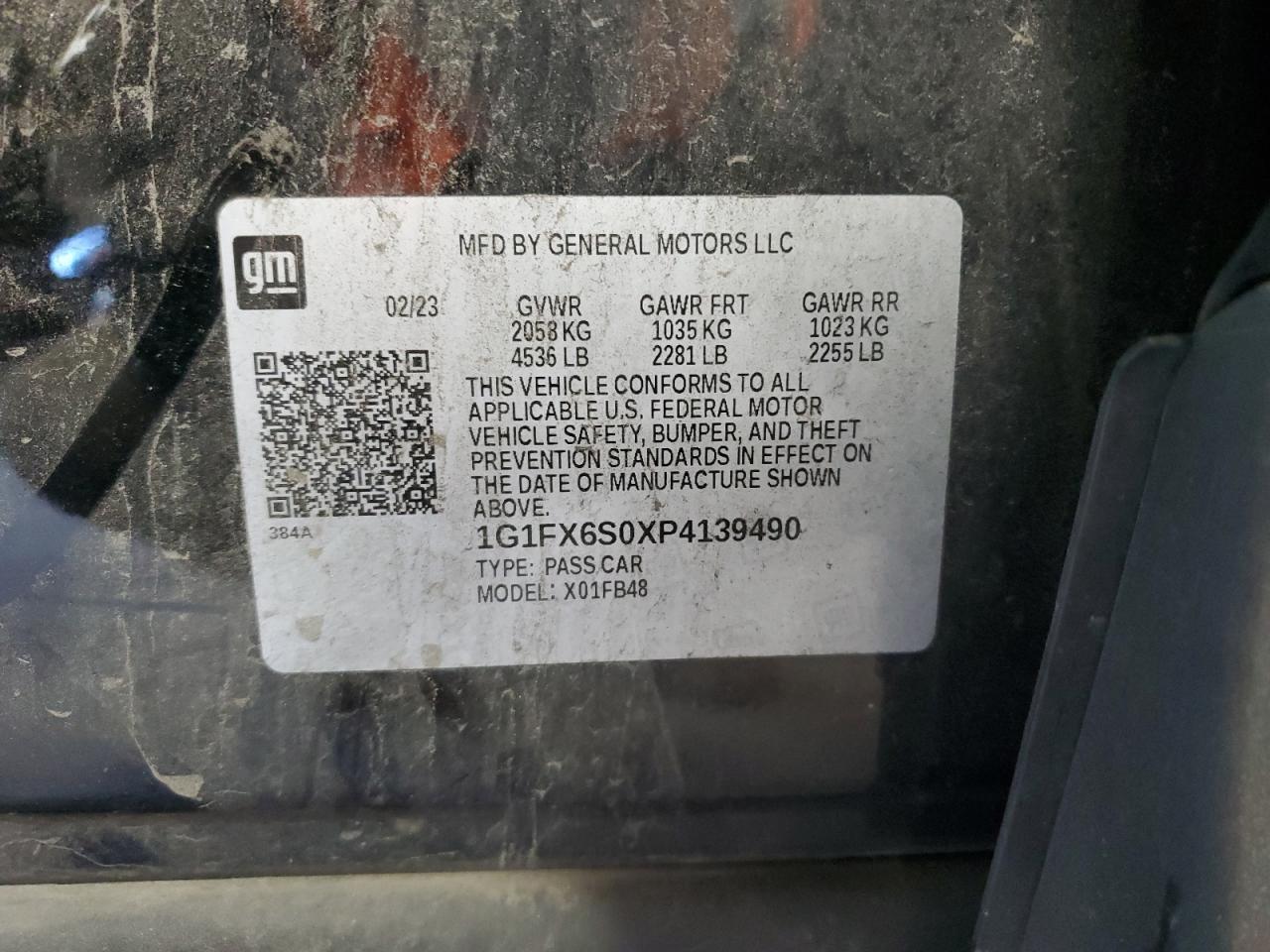 1G1FX6S0XP4139490 2023 Chevrolet Bolt Ev 2Lt