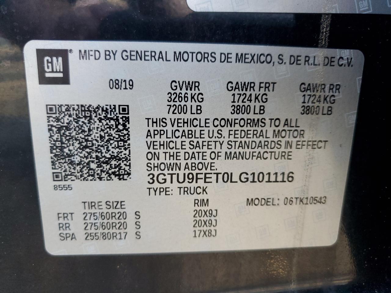 2020 GMC Sierra K1500 Denali VIN: 3GTU9FET0LG101116 Lot: 77140234