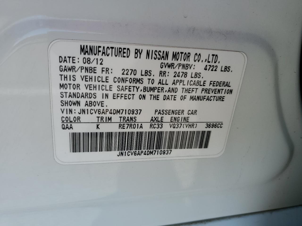 JN1CV6AP4DM710937 2013 Infiniti G37 Base