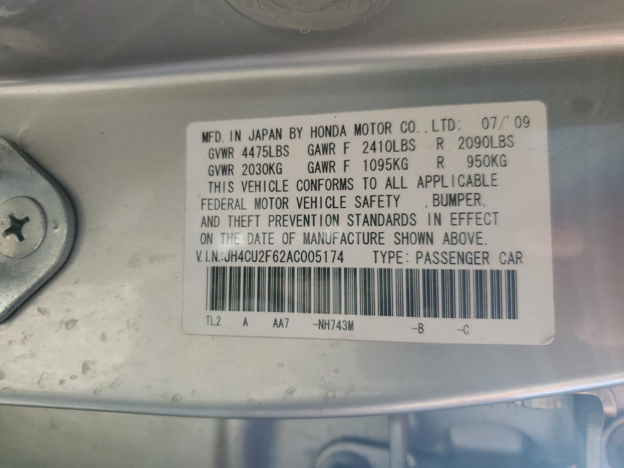 JH4CU2F62AC005174 2010 Acura Tsx