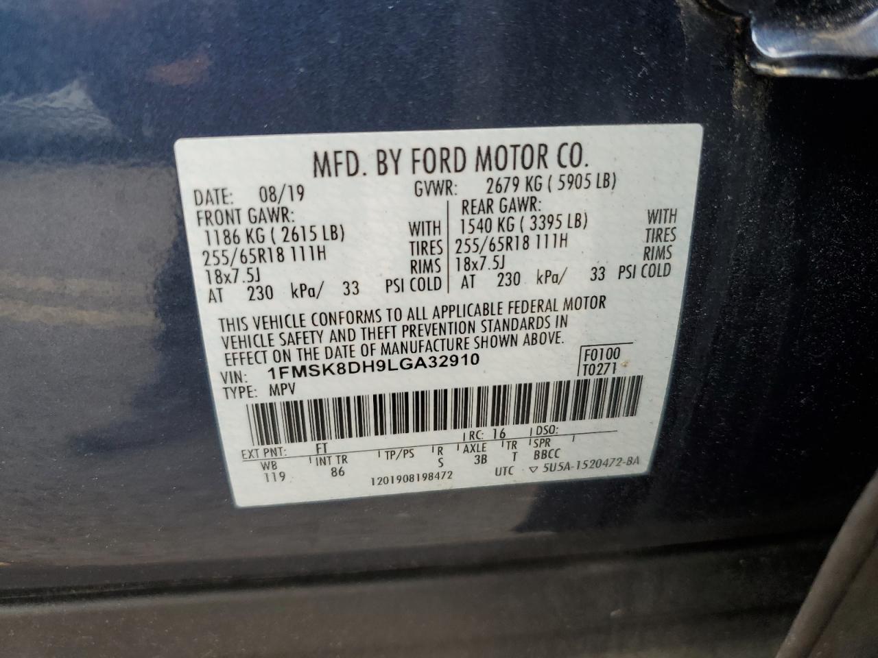 1FMSK8DH9LGA32910 2020 Ford Explorer Xlt