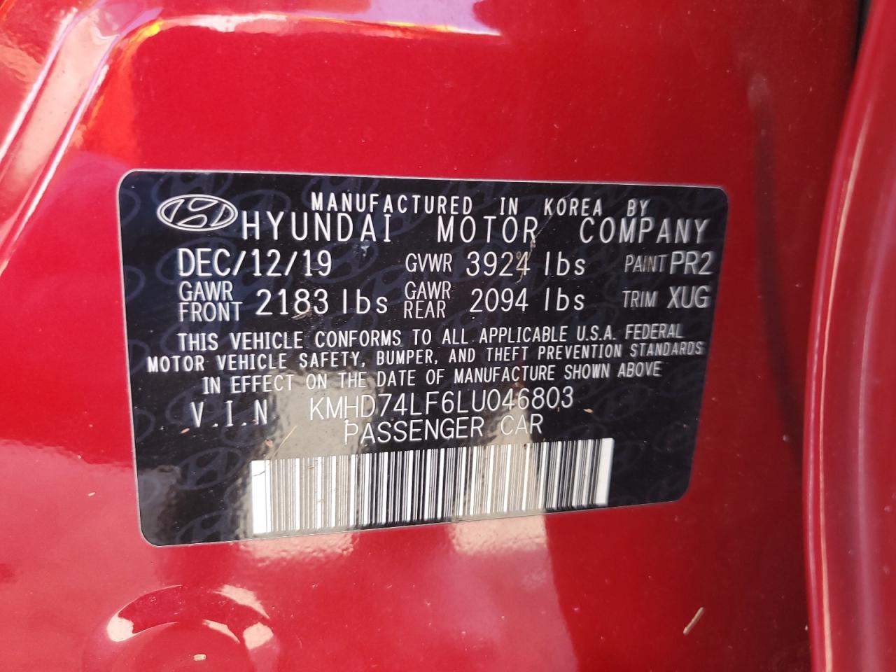 KMHD74LF6LU046803 2020 Hyundai Elantra Se