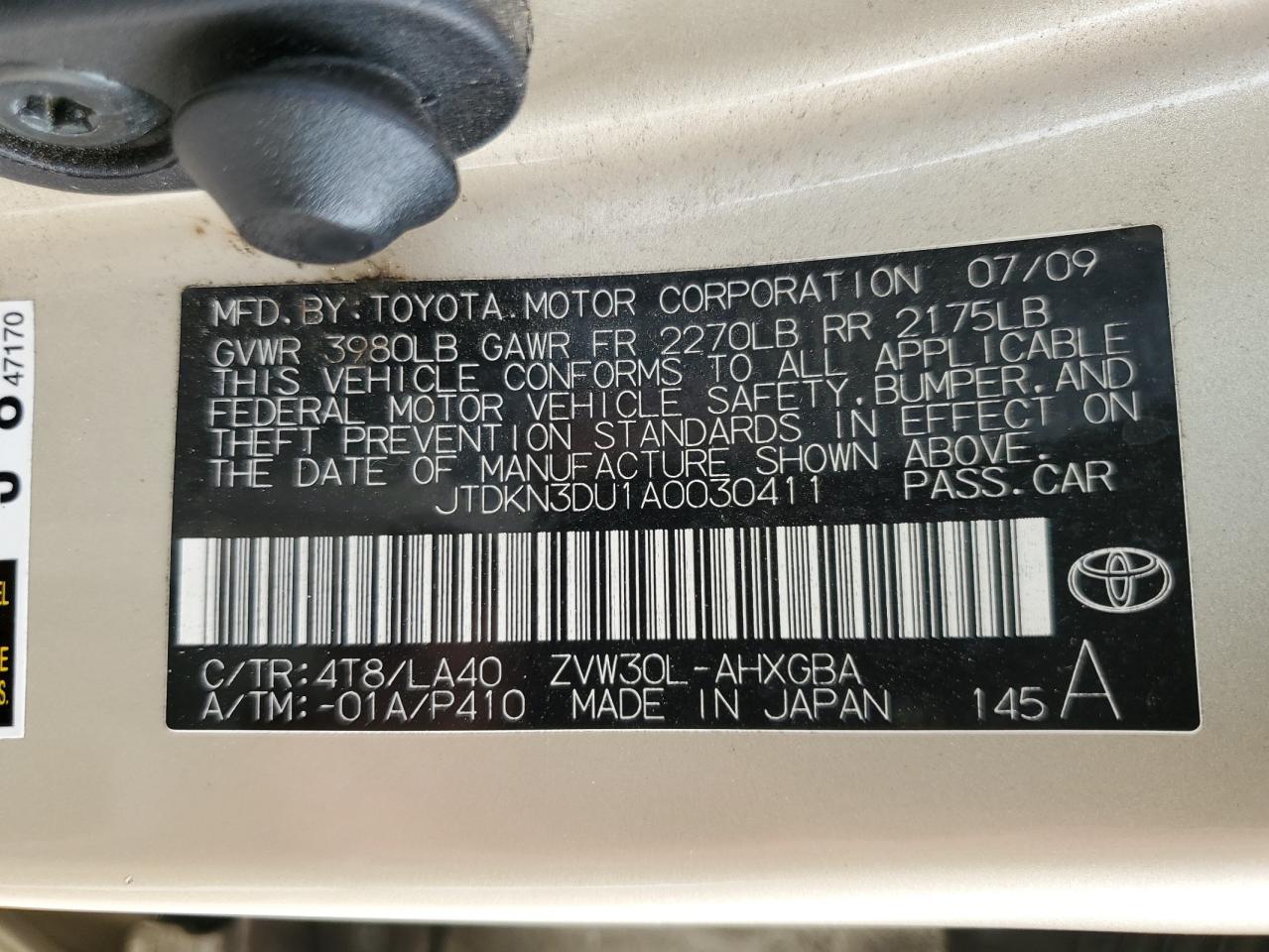 2010 Toyota Prius VIN: JTDKN3DU1A0030411 Lot: 78453164