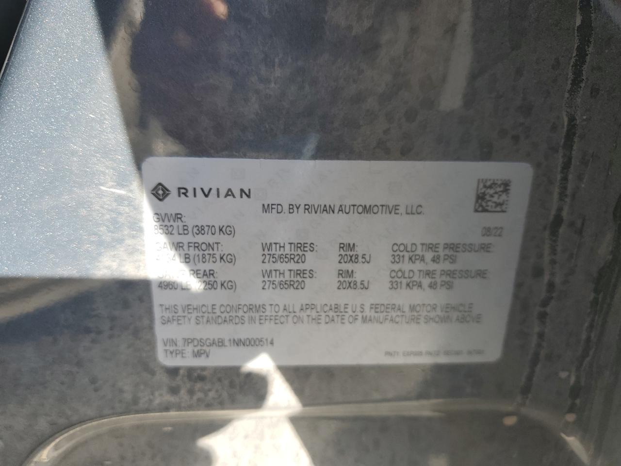 7PDSGABL1NN000514 2022 Rivian R1S Launch Edition