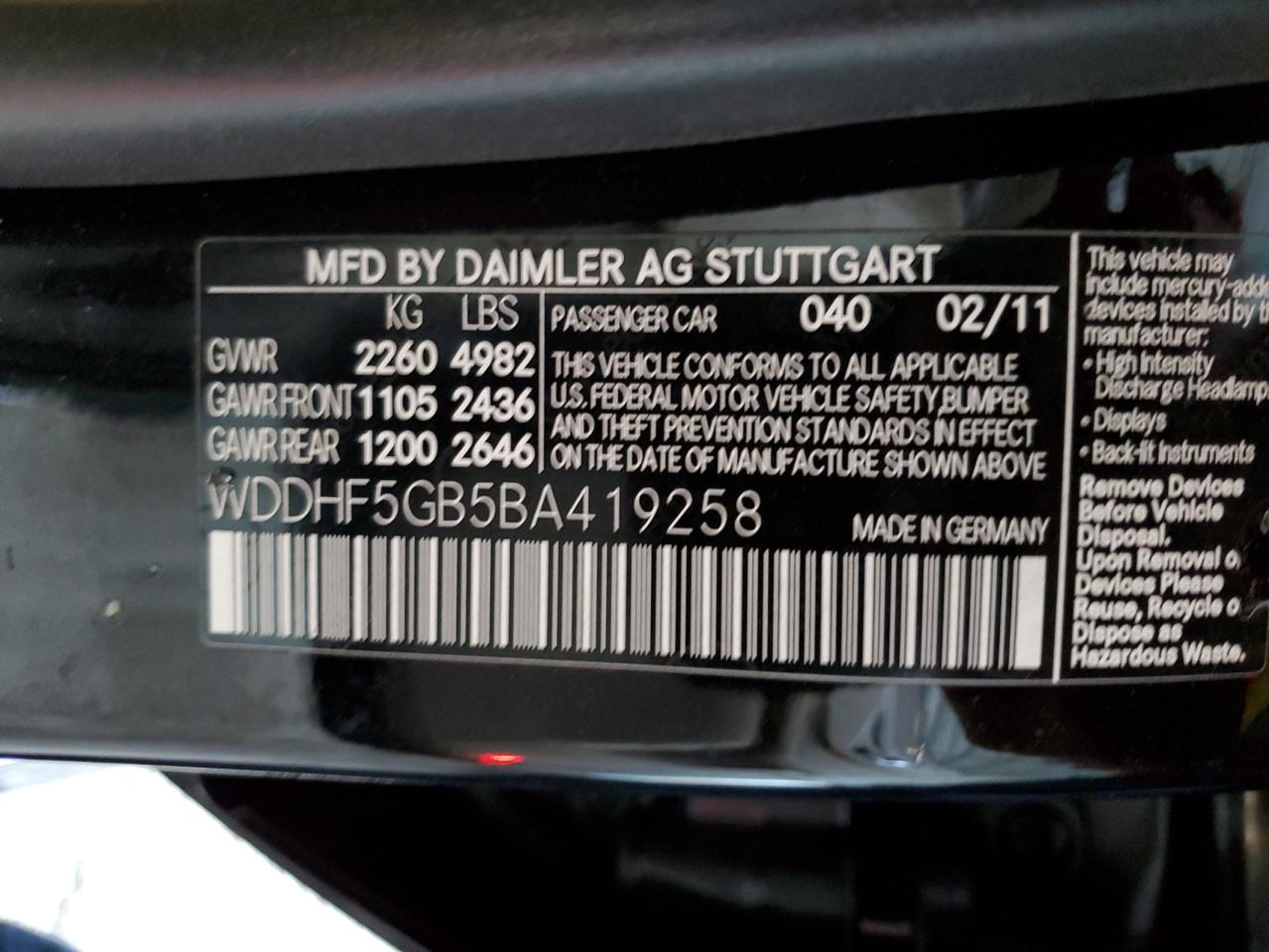 WDDHF5GB5BA419258 2011 Mercedes-Benz E 350