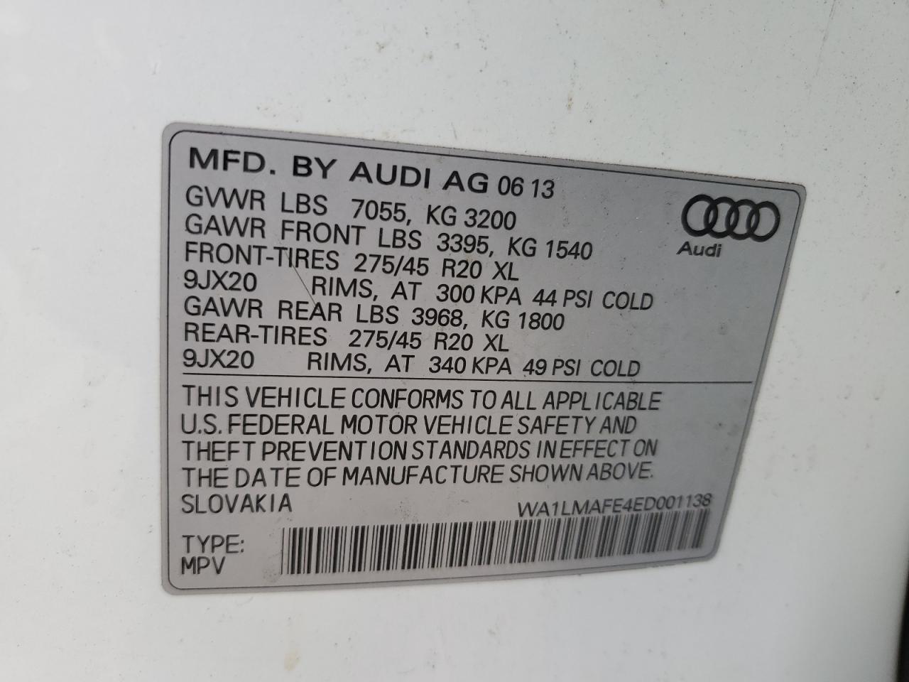 2014 Audi Q7 Premium Plus VIN: WA1LMAFE4ED001138 Lot: 73153004