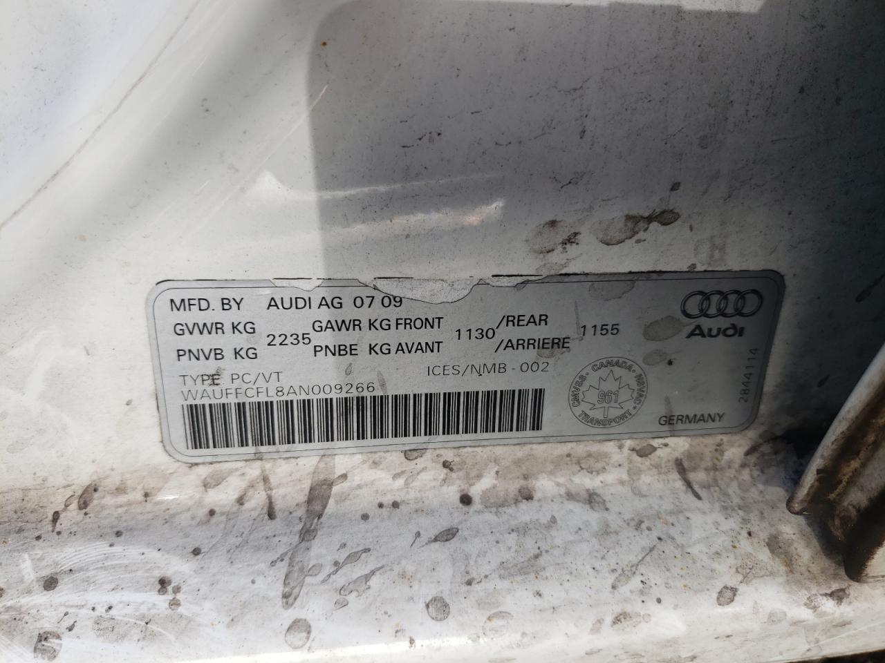 2010 Audi A4 Premium Plus VIN: WAUFFCFL8AN009266 Lot: 73984874