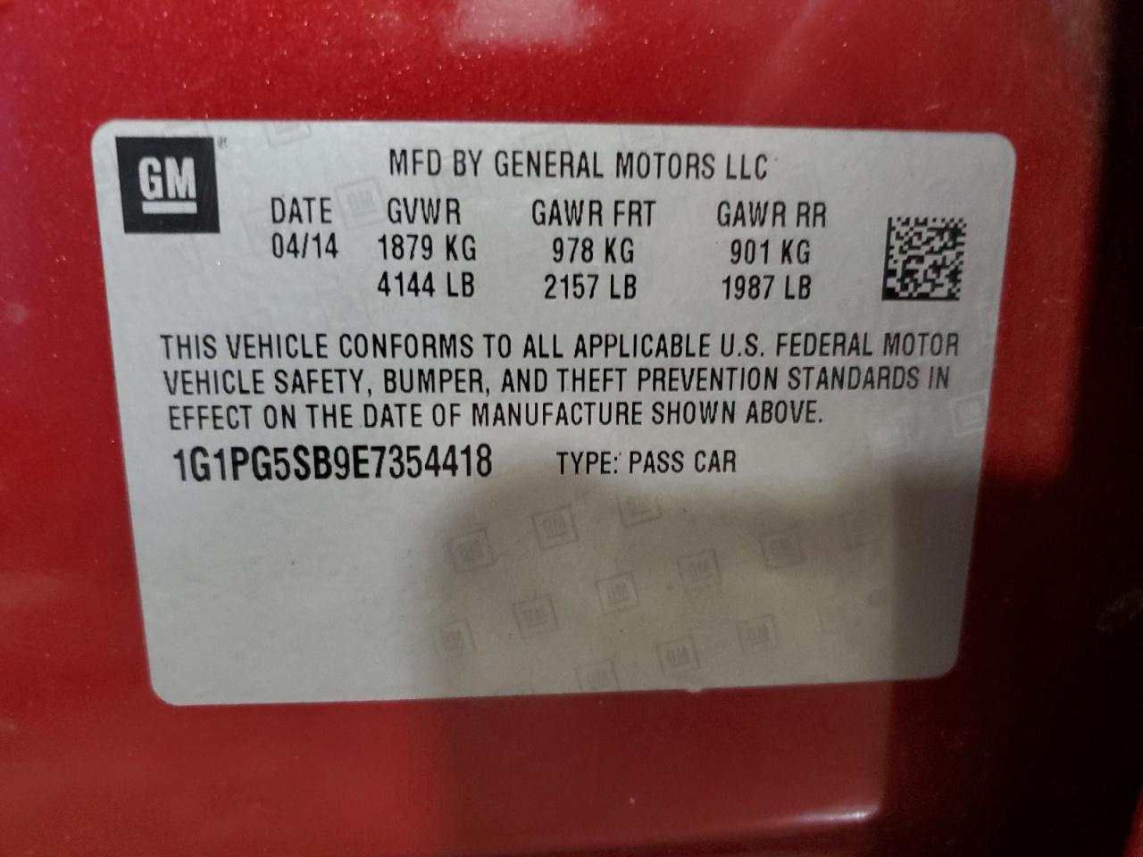 1G1PG5SB9E7354418 2014 Chevrolet Cruze Ltz