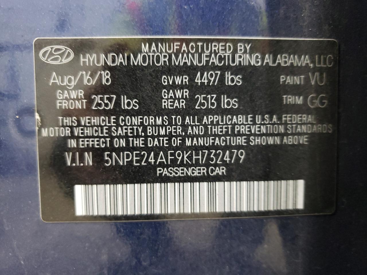 5NPE24AF9KH732479 2019 Hyundai Sonata Se