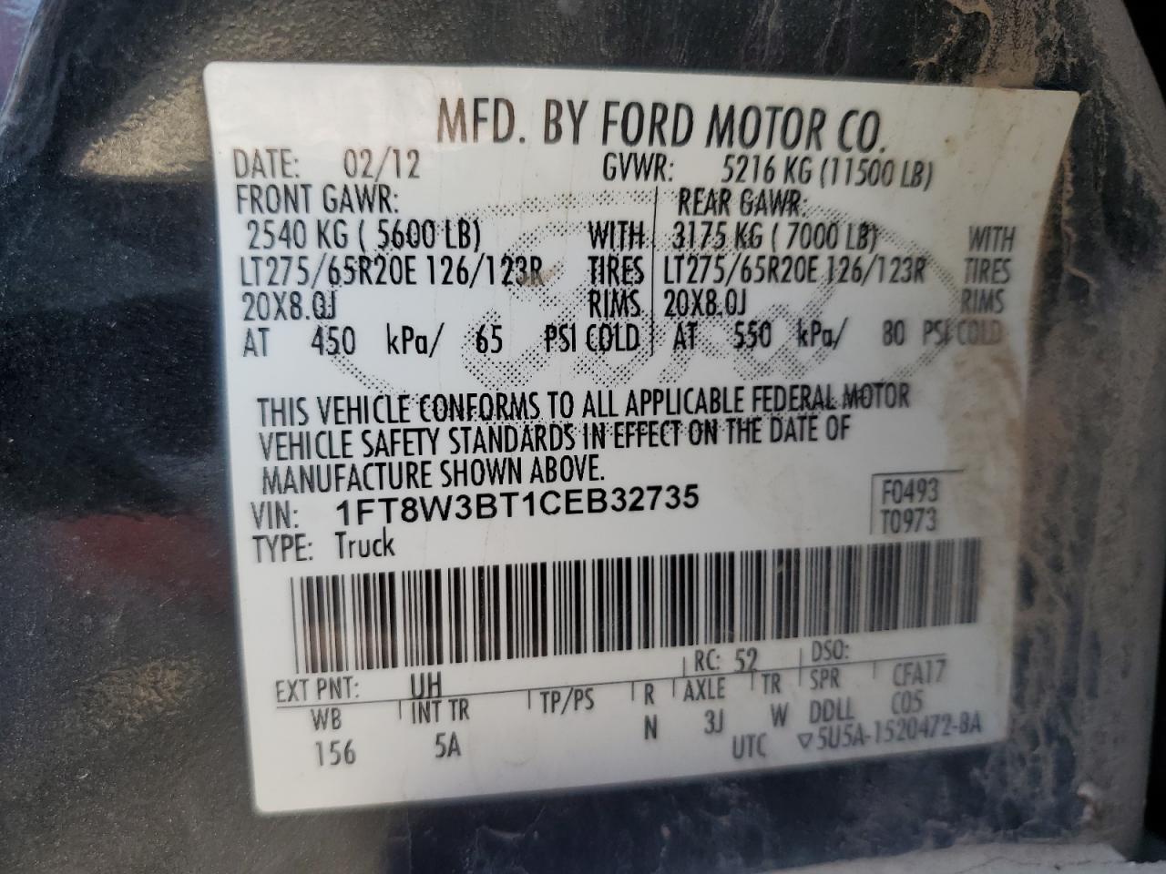 2012 Ford F350 Super Duty VIN: 1FT8W3BT1CEB32735 Lot: 77697574