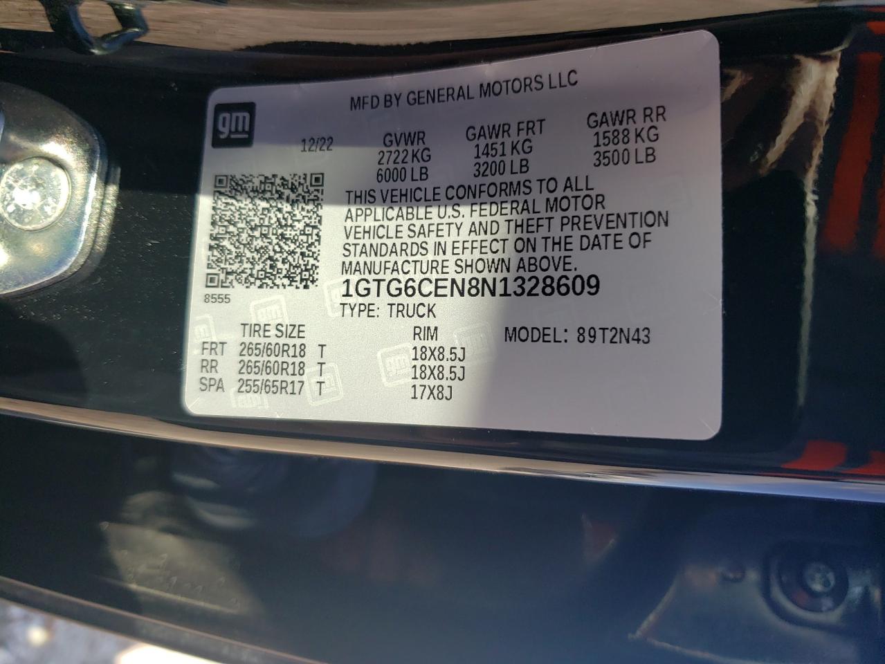 2022 GMC Canyon Elevation VIN: 1GTG6CEN8N1328609 Lot: 76987884