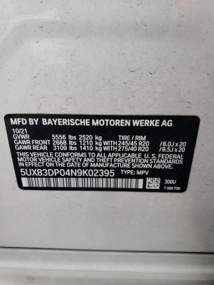 2022 BMW X3 M40I VIN: 5UX83DP04N9K02395 Lot: 78512634