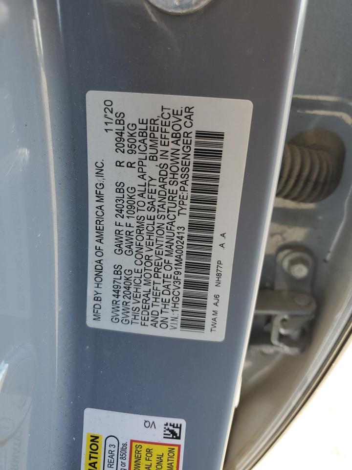 1HGCV3F91MA002413 2021 Honda Accord Touring Hybrid