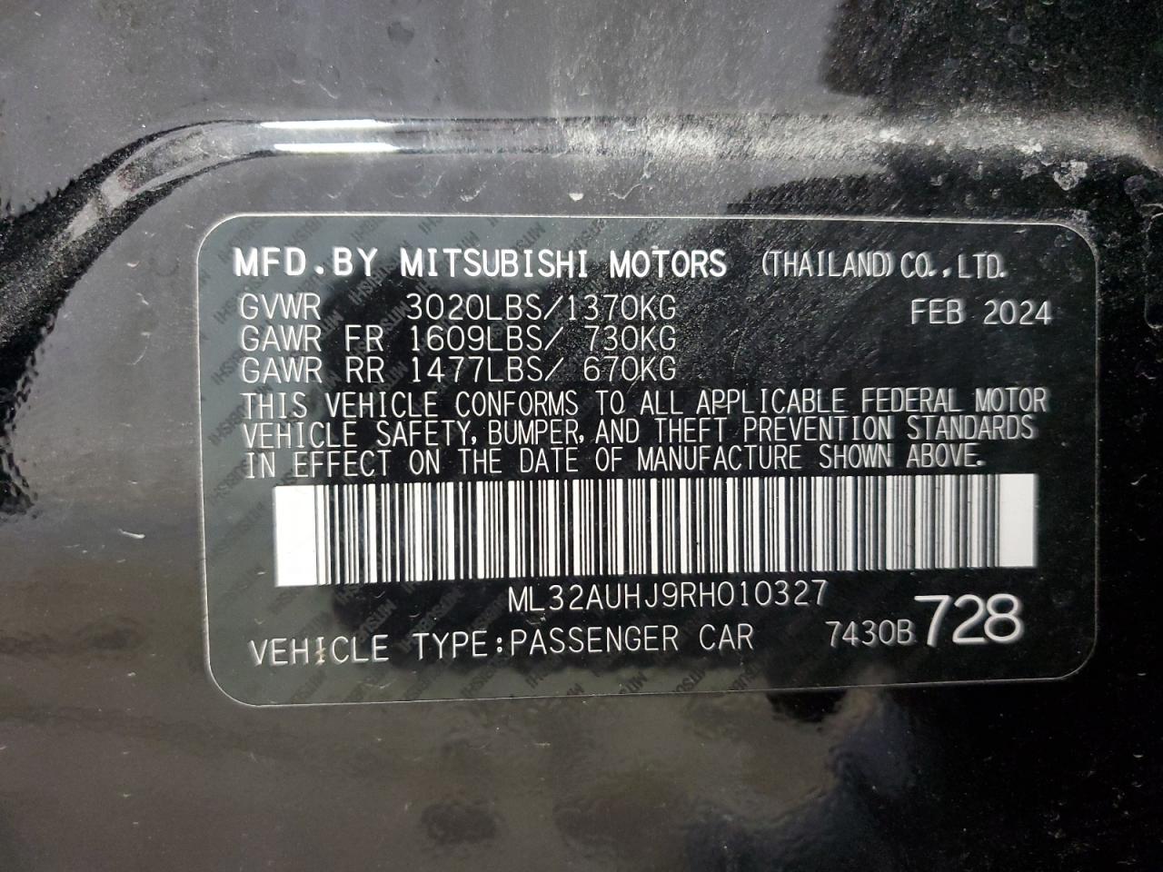 ML32AUHJ9RH010327 2024 Mitsubishi Mirage Es