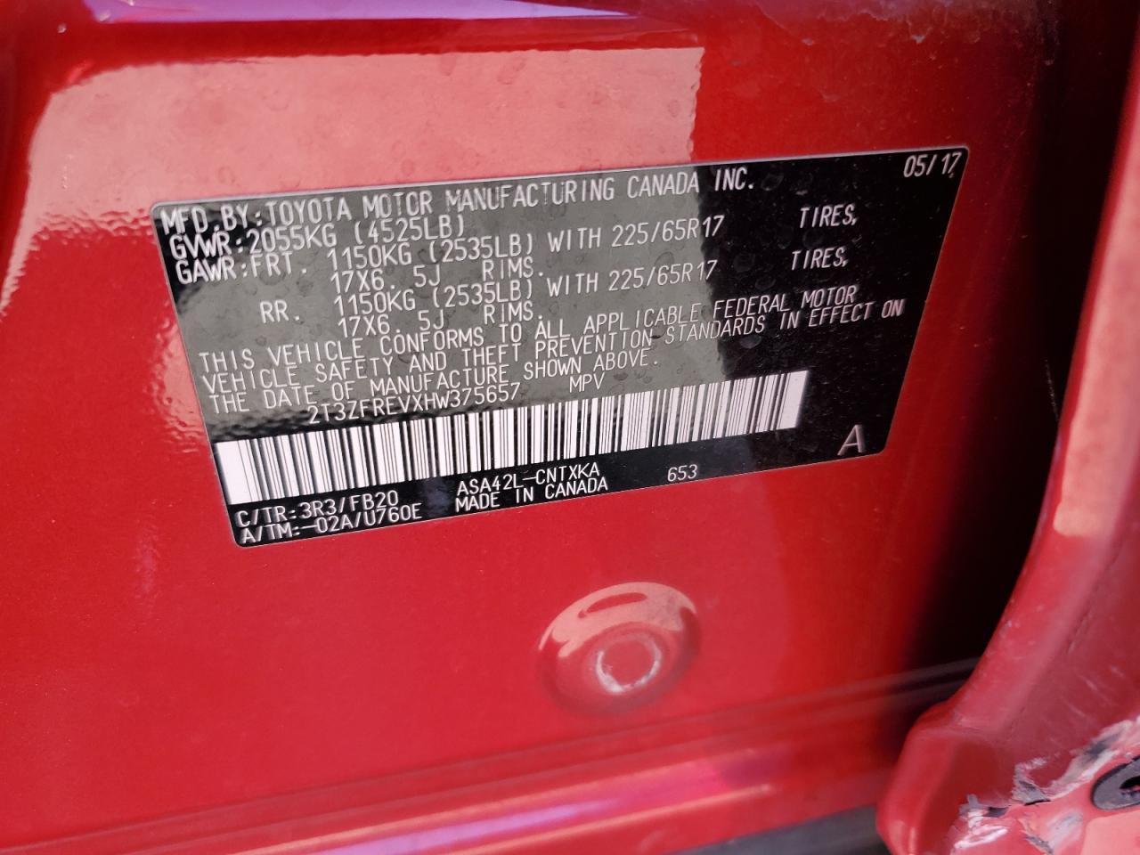 2017 Toyota Rav4 Le VIN: 2T3ZFREVXHW375657 Lot: 76776374