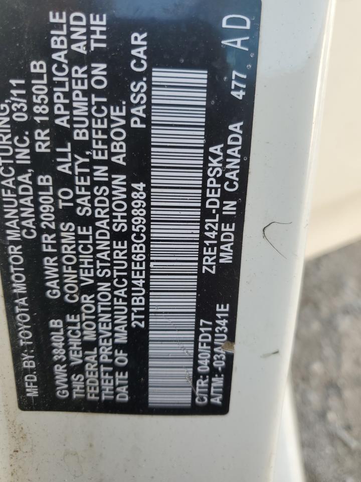 2011 Toyota Corolla Base VIN: 2T1BU4EE6BC598984 Lot: 77956244