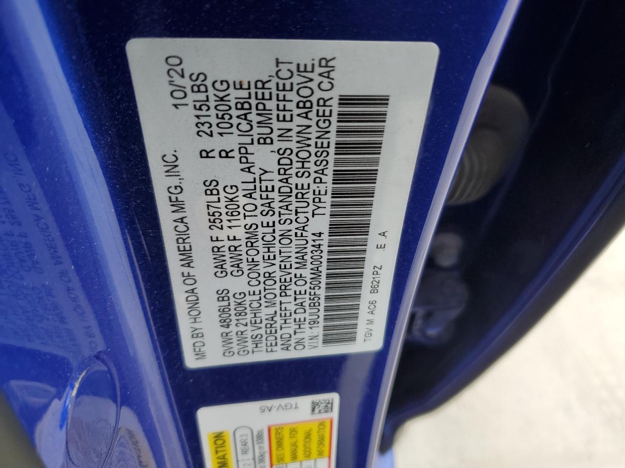 2021 Acura Tlx Tech A VIN: 19UUB5F50MA003414 Lot: 78656274