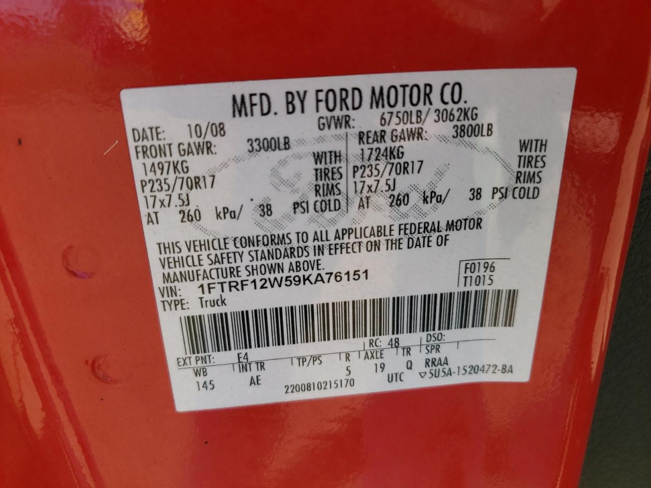 1FTRF12W59KA76151 2009 Ford F150