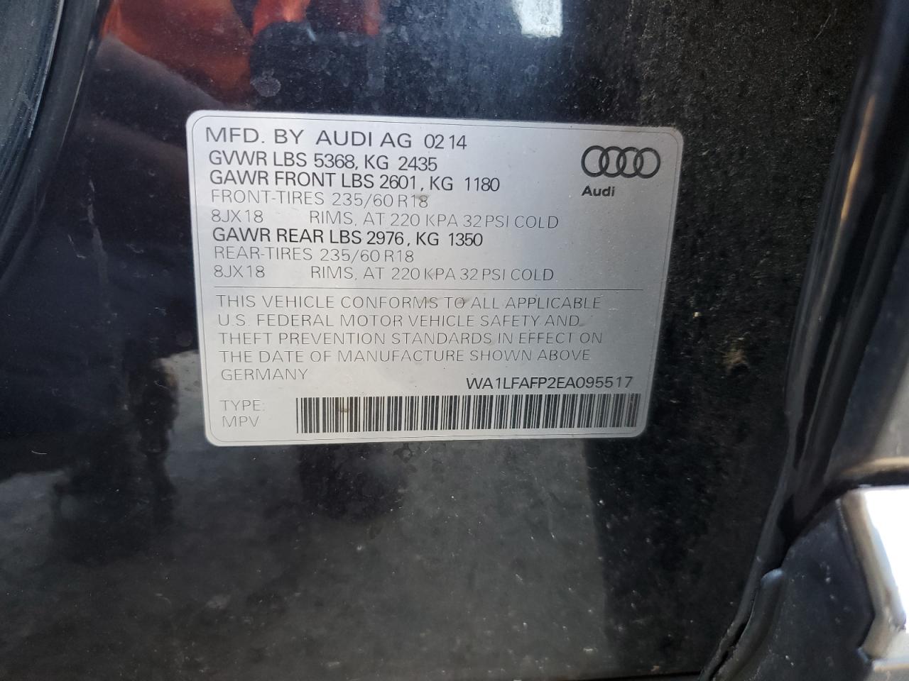 2014 Audi Q5 Premium Plus VIN: WA1LFAFP2EA095517 Lot: 77866214