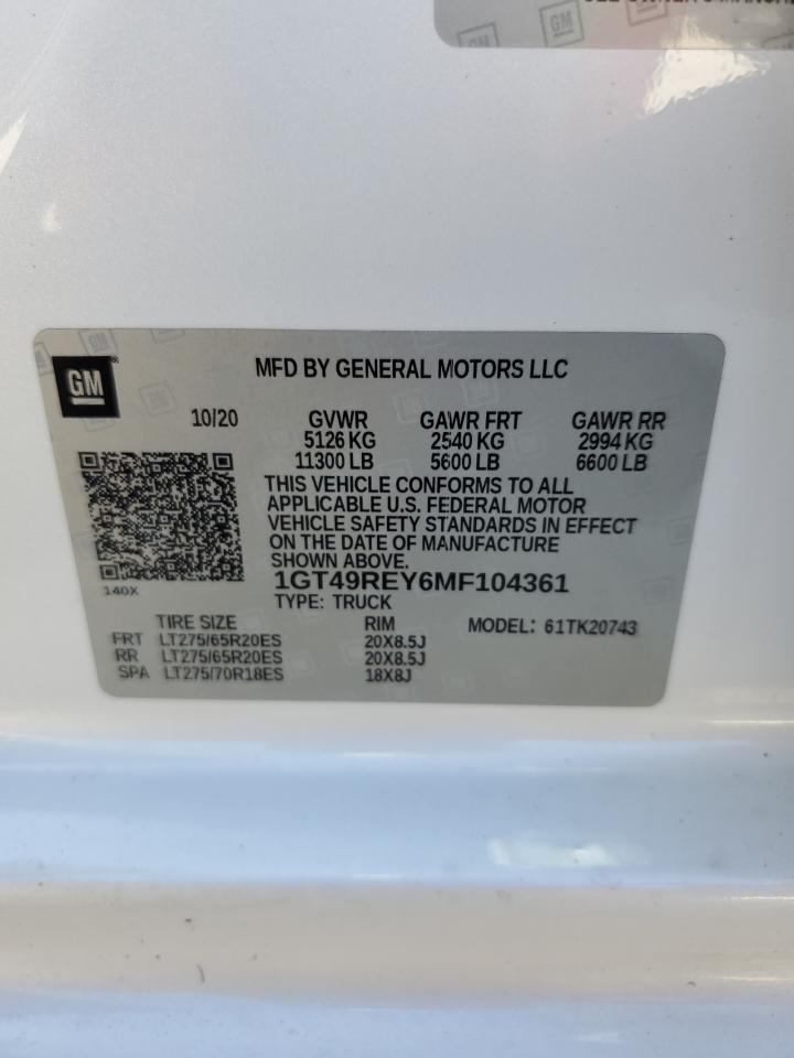 2021 GMC Sierra K2500 Denali VIN: 1GT49REY6MF104361 Lot: 77354454