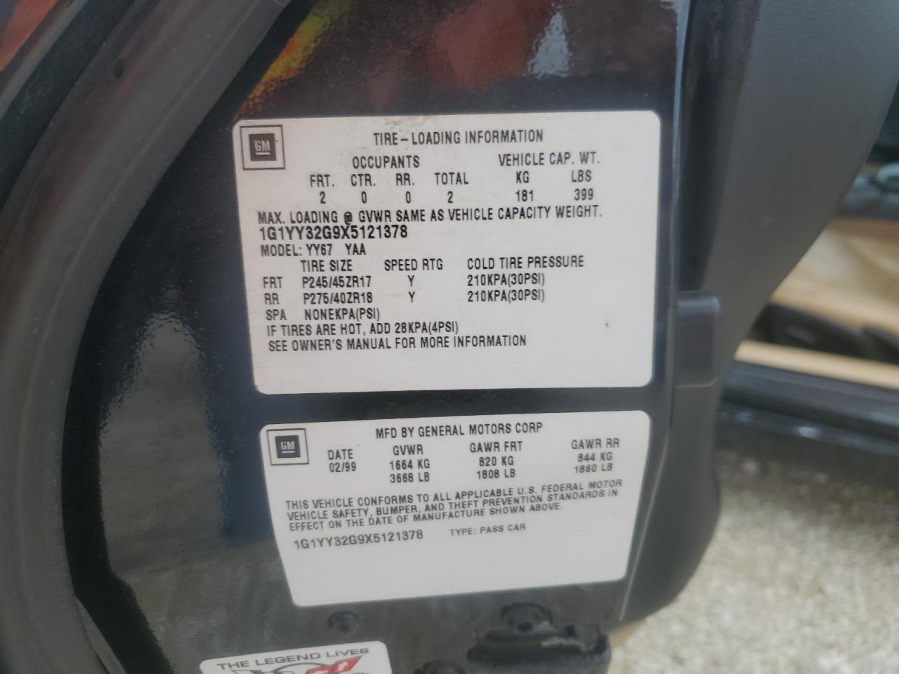 1999 Chevrolet Corvette VIN: 1G1YY32G9X5121378 Lot: 74348204