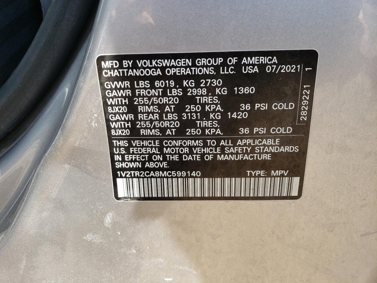 VIN 1V2TR2CA8MC599140 2021 VOLKSWAGEN ATLAS no.13