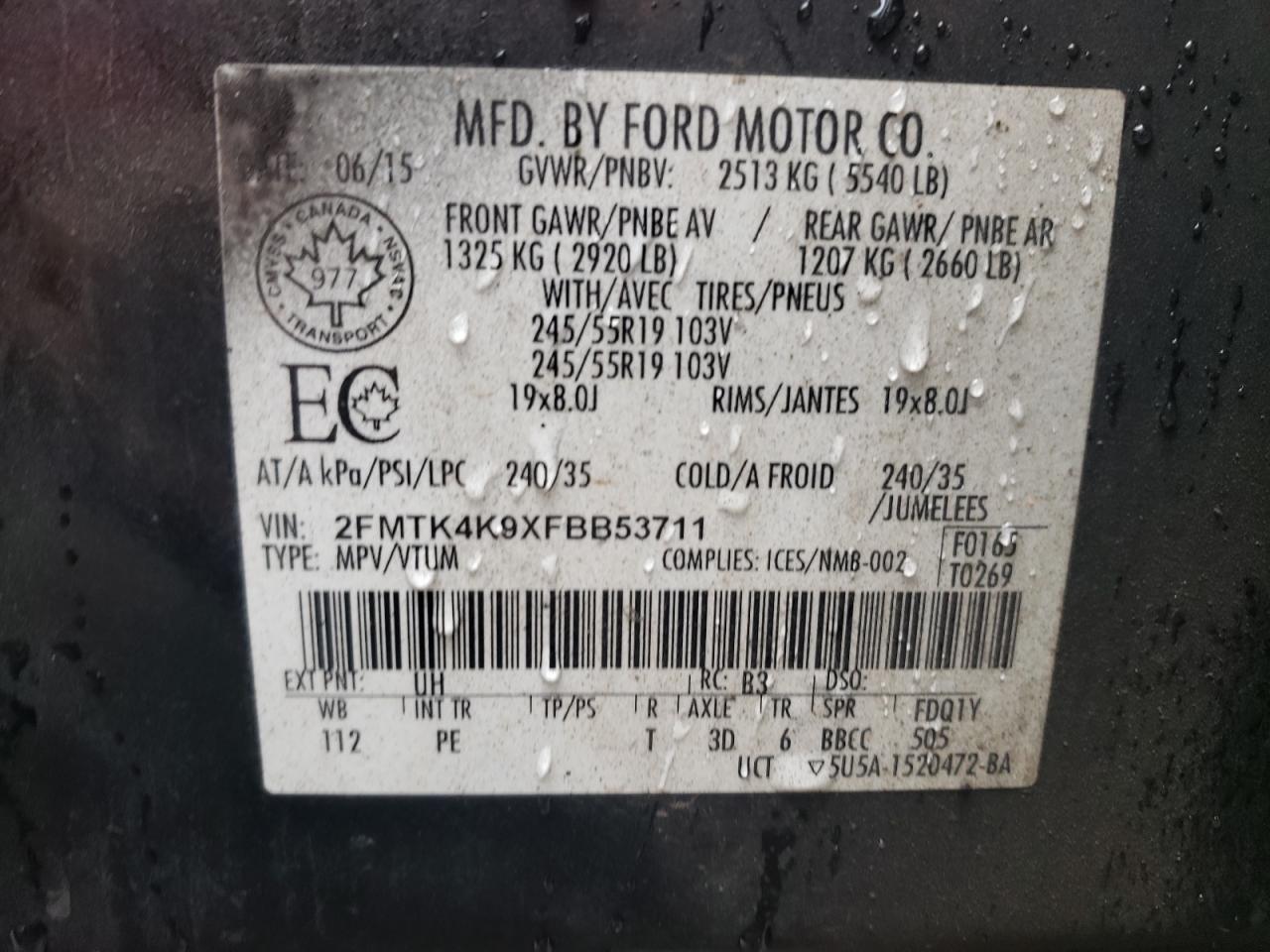 2FMTK4K9XFBB53711 2015 Ford Edge Titanium