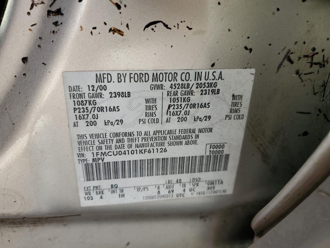 1FMCU04101KF61126 2001 Ford Escape Xlt