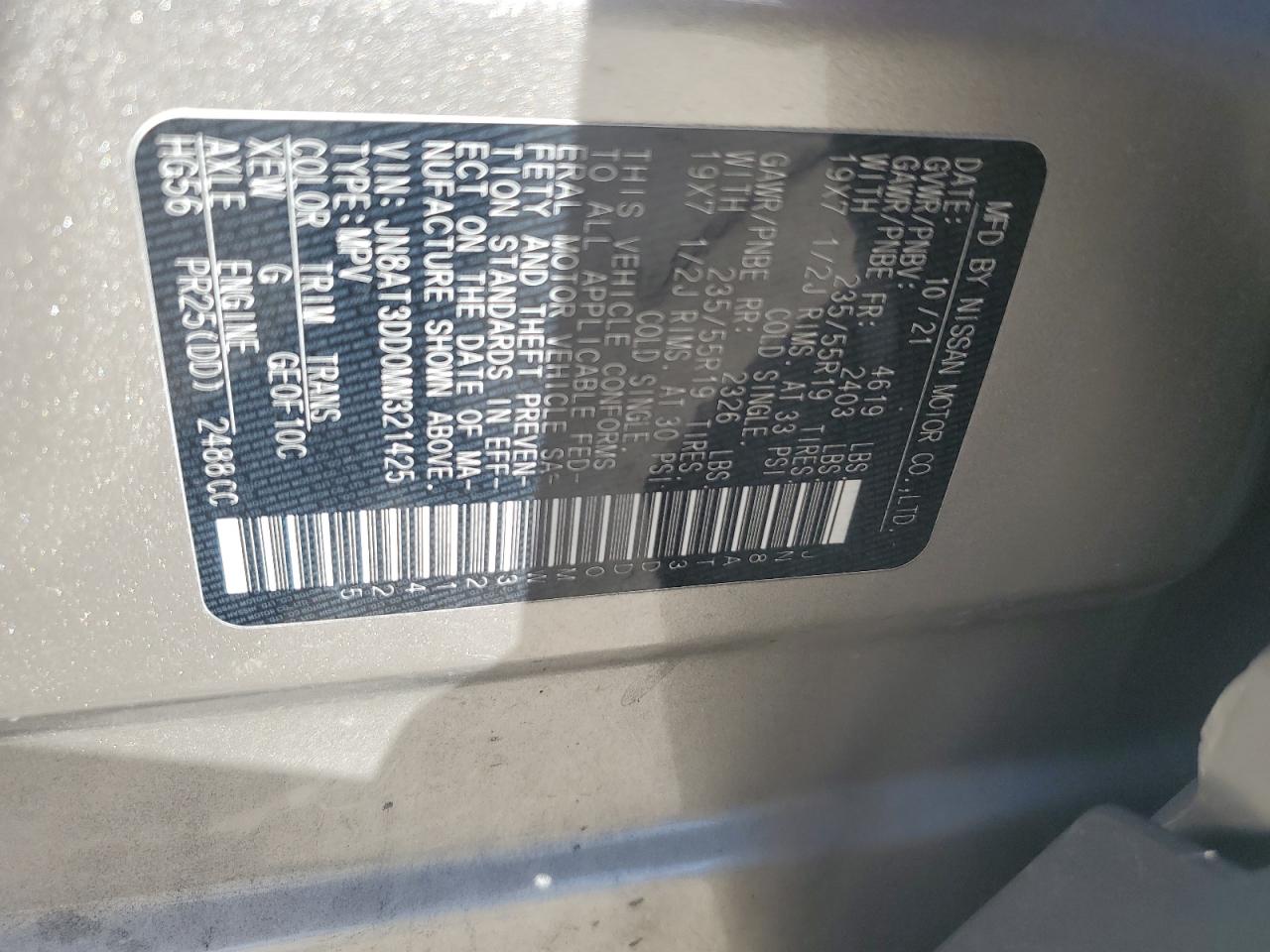 JN8AT3DD0MW321425 2021 Nissan Rogue Platinum