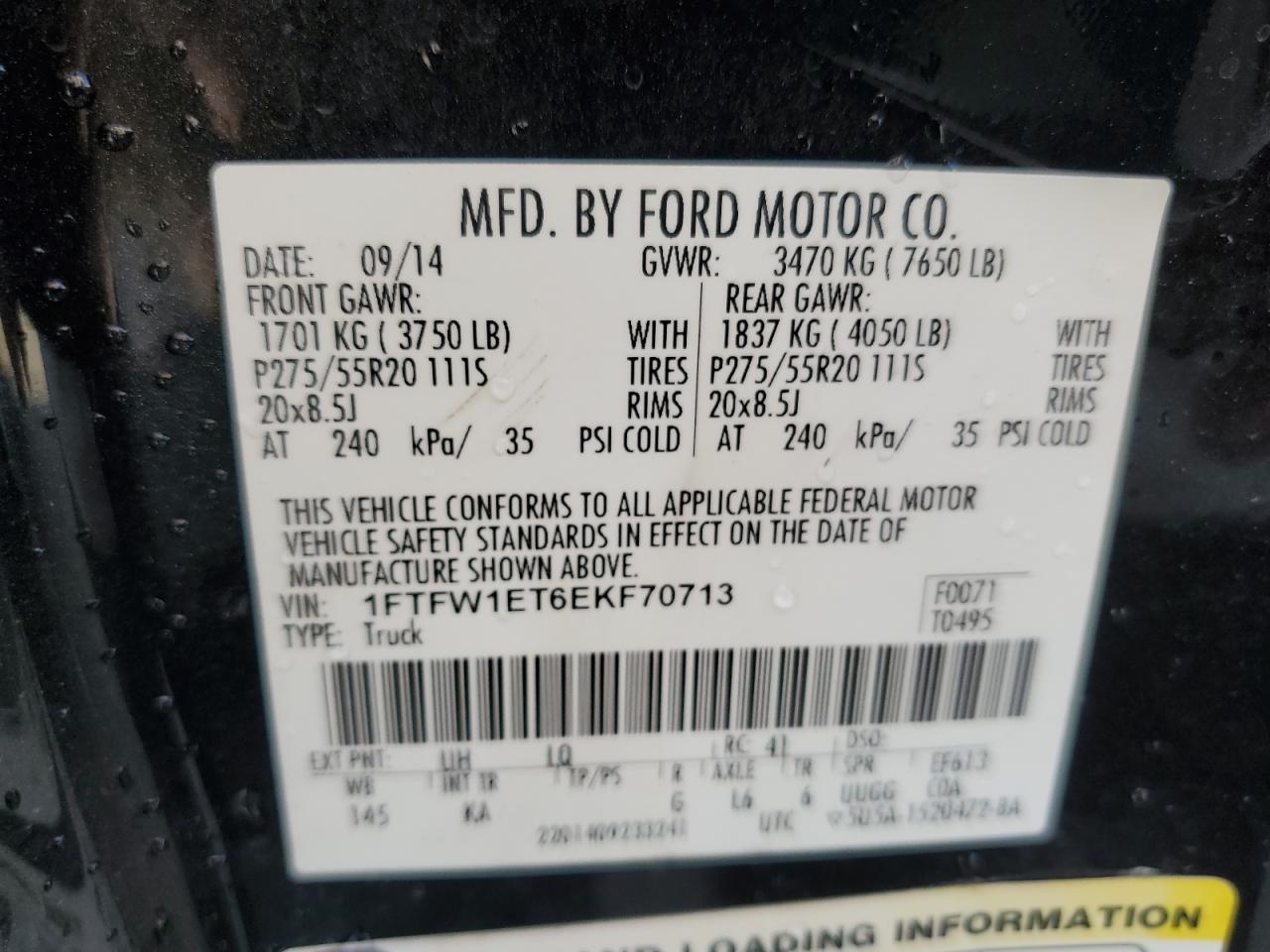 2014 Ford F150 Supercrew VIN: 1FTFW1ET6EKF70713 Lot: 77967754