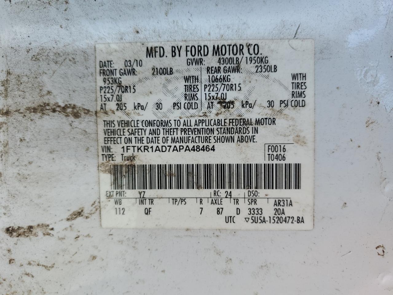 1FTKR1AD7APA48464 2010 Ford Ranger