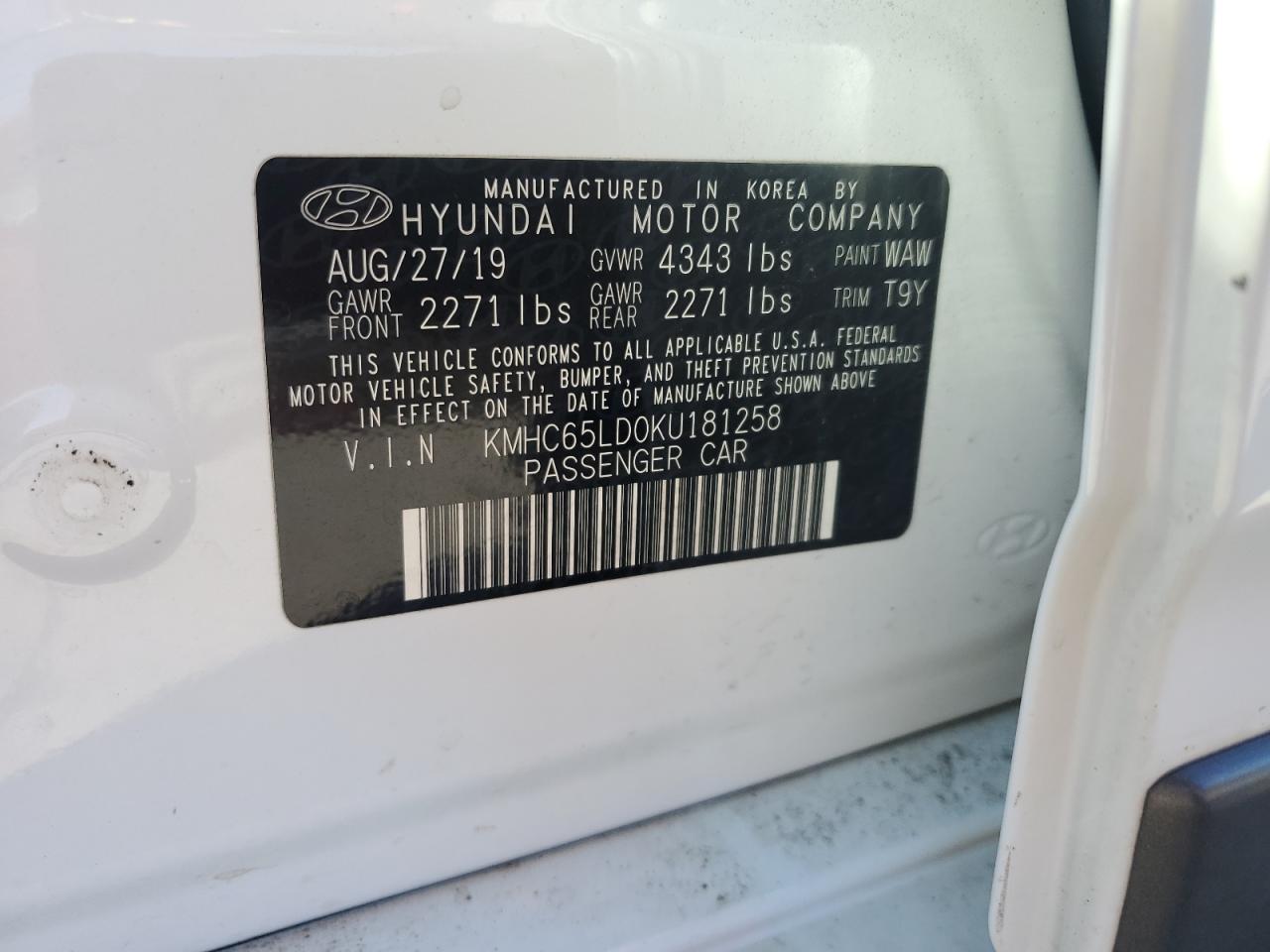 KMHC65LD0KU181258 2019 Hyundai Ioniq