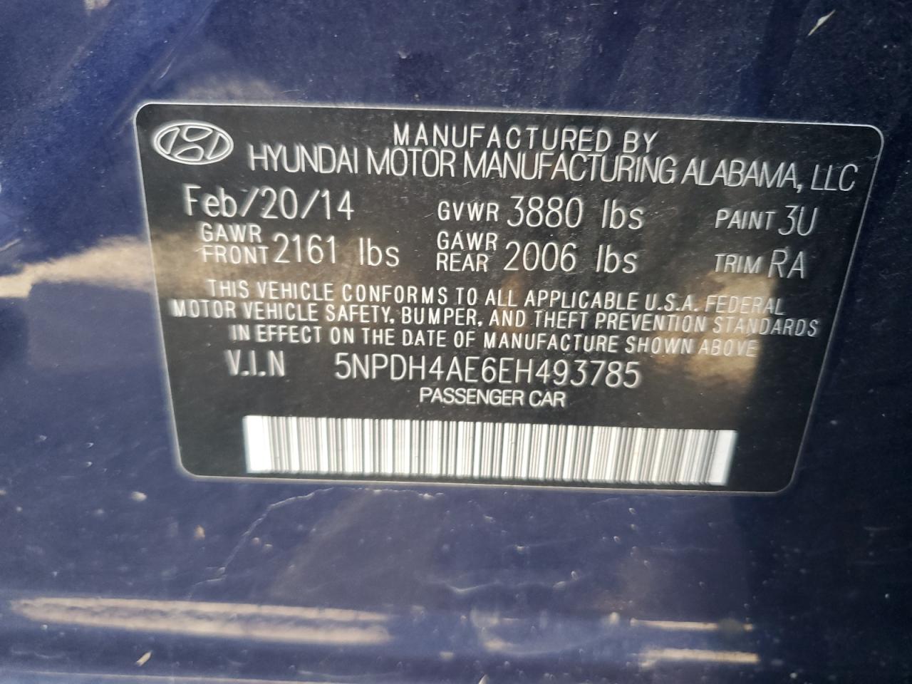 VIN 5NPDH4AE6EH493785 2014 HYUNDAI ELANTRA no.12