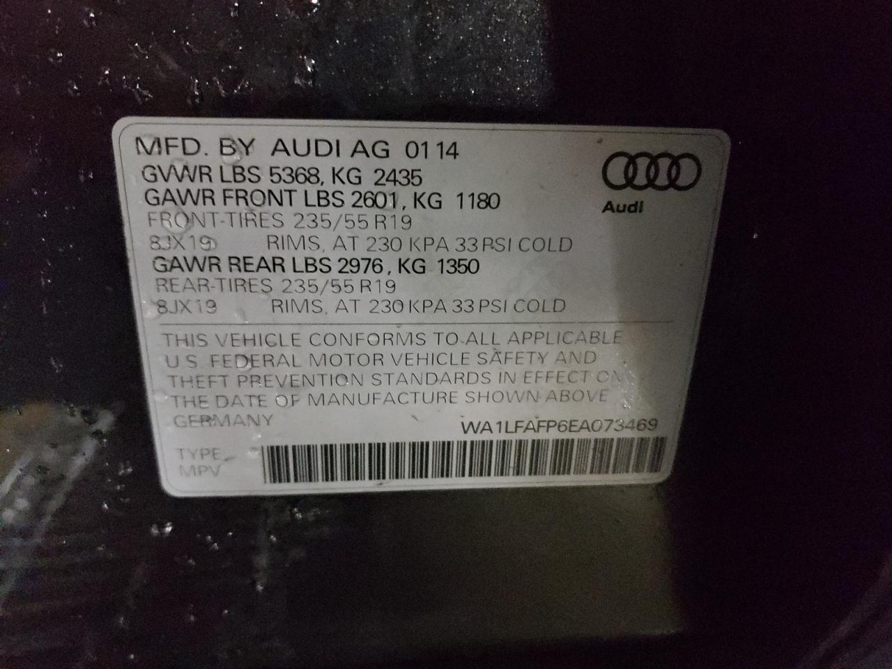 2014 Audi Q5 Premium Plus VIN: WA1LFAFP6EA073469 Lot: 75716764