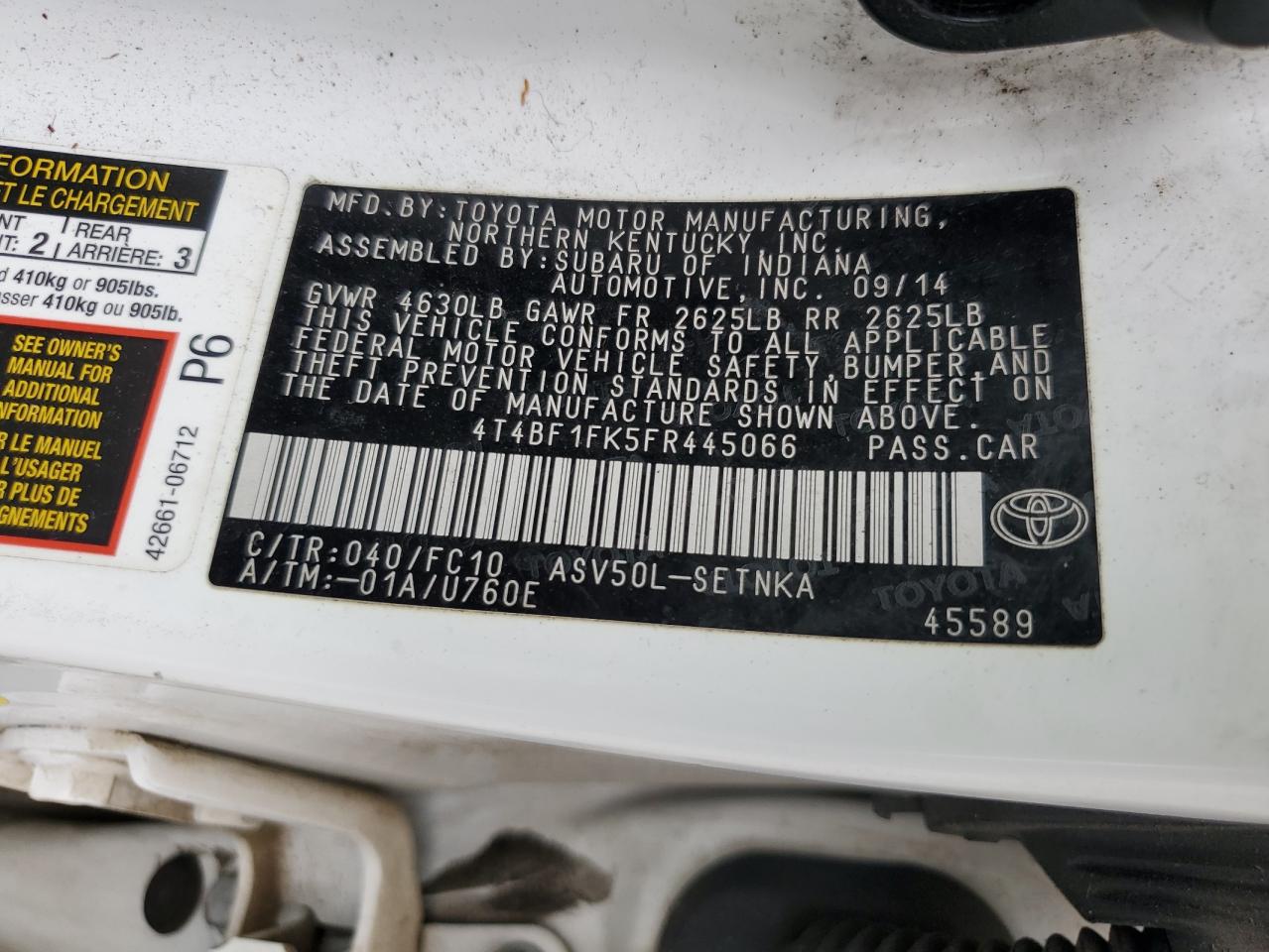 4T4BF1FK5FR445066 2015 Toyota Camry Le