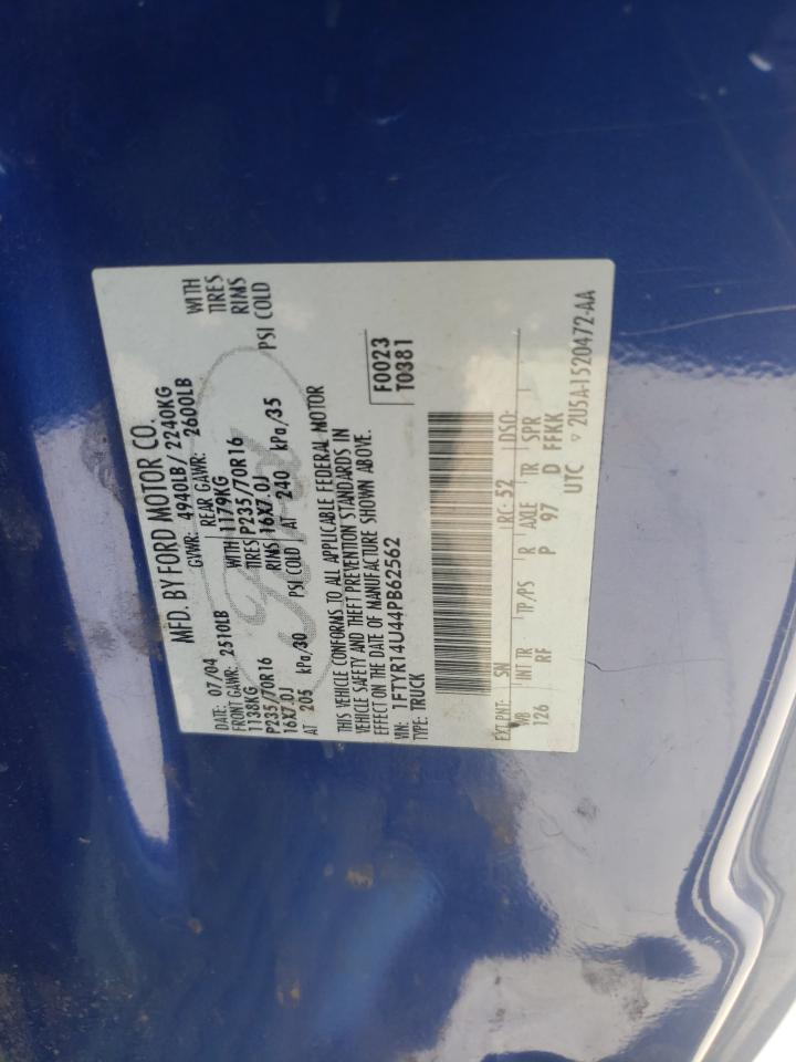 2004 Ford Ranger Super Cab VIN: 1FTYR14U44PB62562 Lot: 74883734