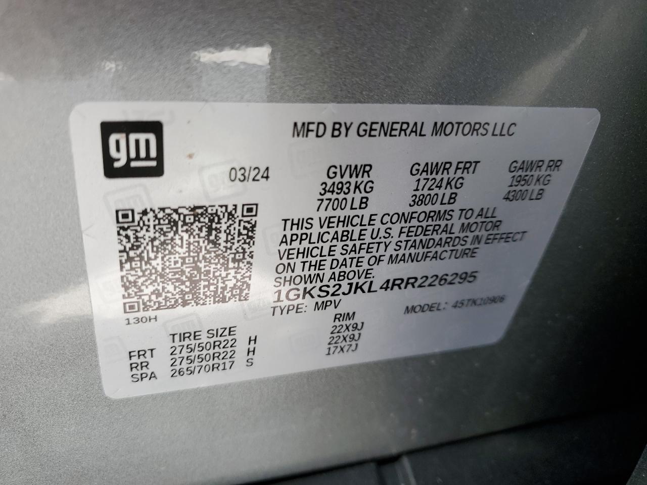 2024 GMC Yukon Xl Denali VIN: 1GKS2JKL4RR226295 Lot: 76113274