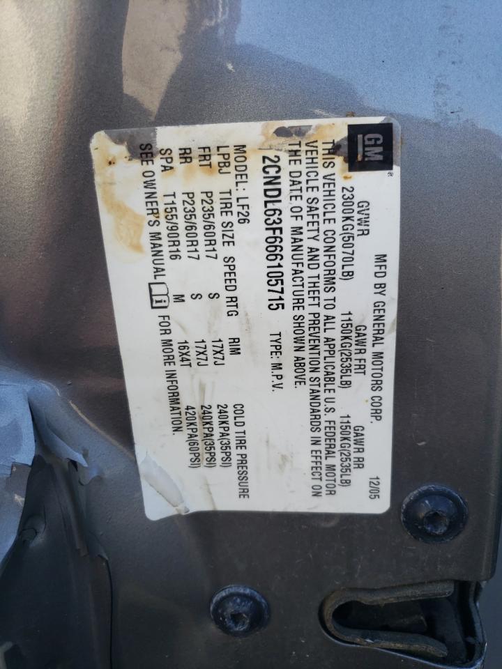 2006 Chevrolet Equinox Lt VIN: 2CNDL63F666105715 Lot: 77543164