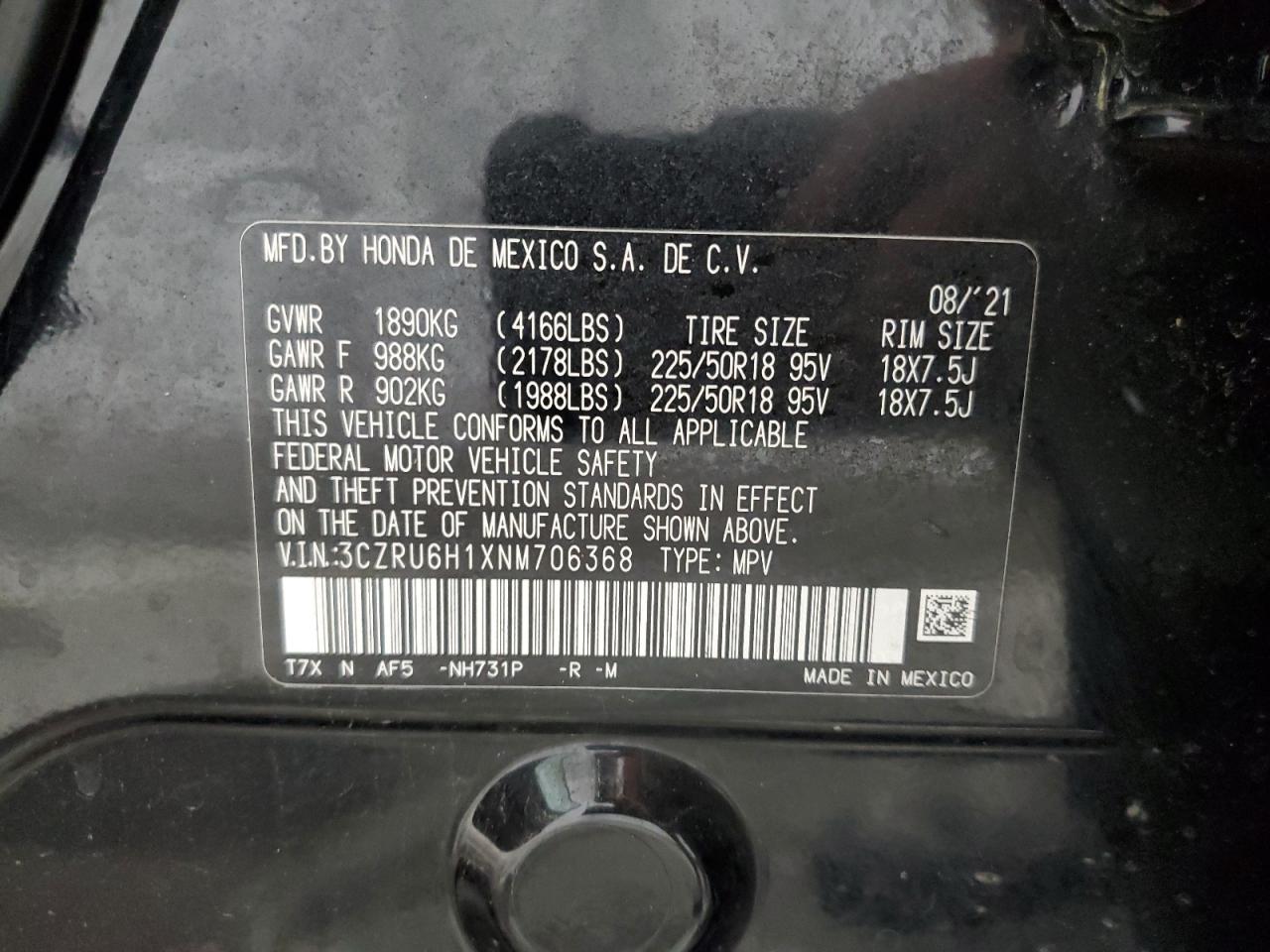 2022 Honda Hr-V Sport VIN: 3CZRU6H1XNM706368 Lot: 77026694