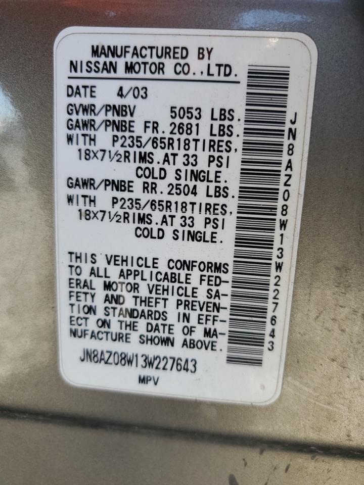 JN8AZ08W13W227643 2003 Nissan Murano Sl