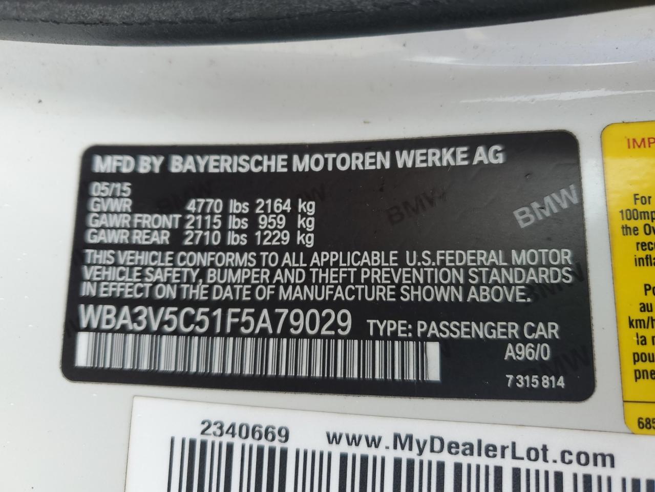 2015 BMW 428 I VIN: WBA3V5C51F5A79029 Lot: 74098924