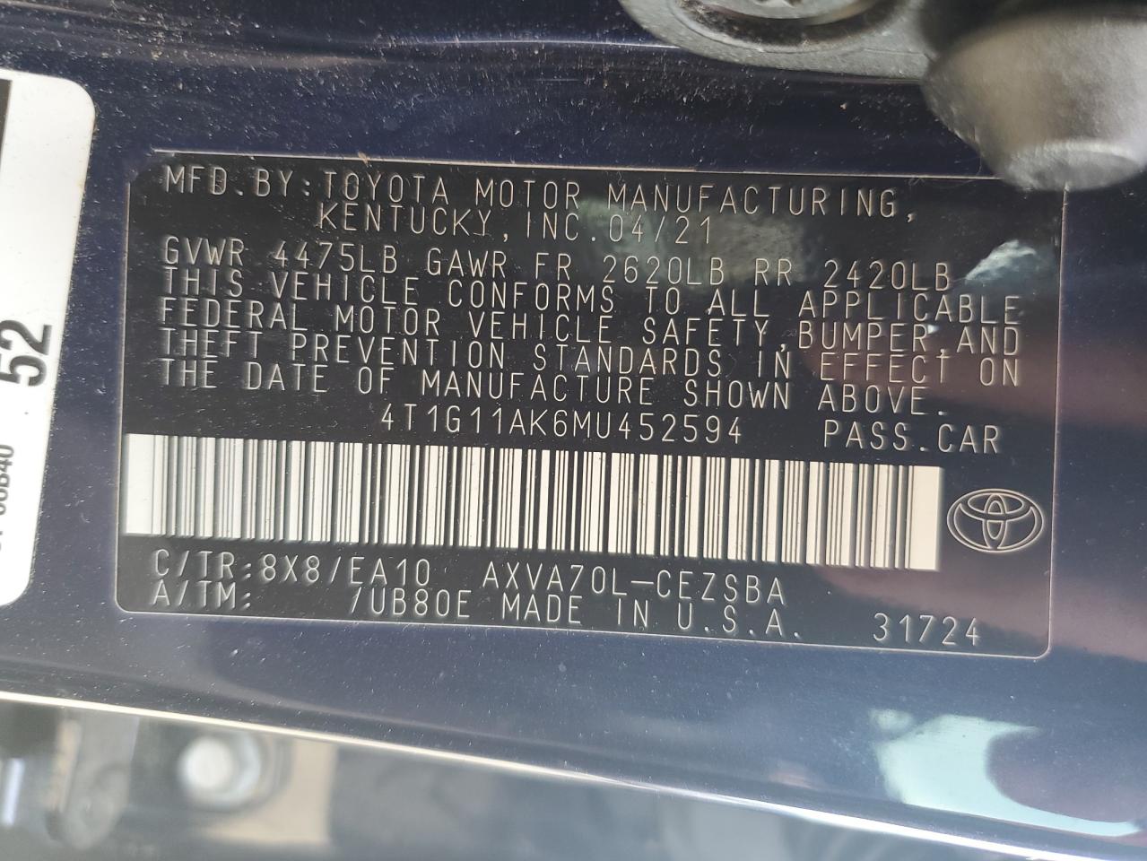 4T1G11AK6MU452594 2021 TOYOTA CAMRY - Image 13